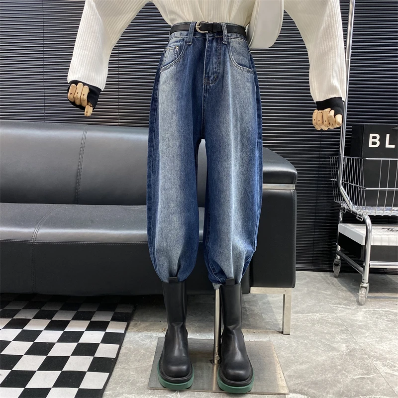 

Belt！New 2022 Designer new style Famous brand Gradient Loose Haren pants Retro washed High waist Denim pants