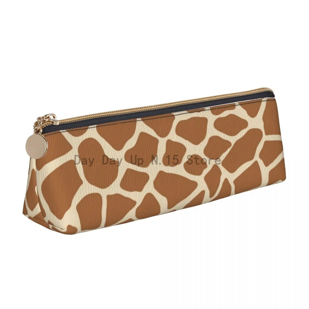 Giraffe Animal Print Leather Pencil Case Animal Spots Vintage Zipper Pencil Box Back to School For Child Triangle Pen Bag