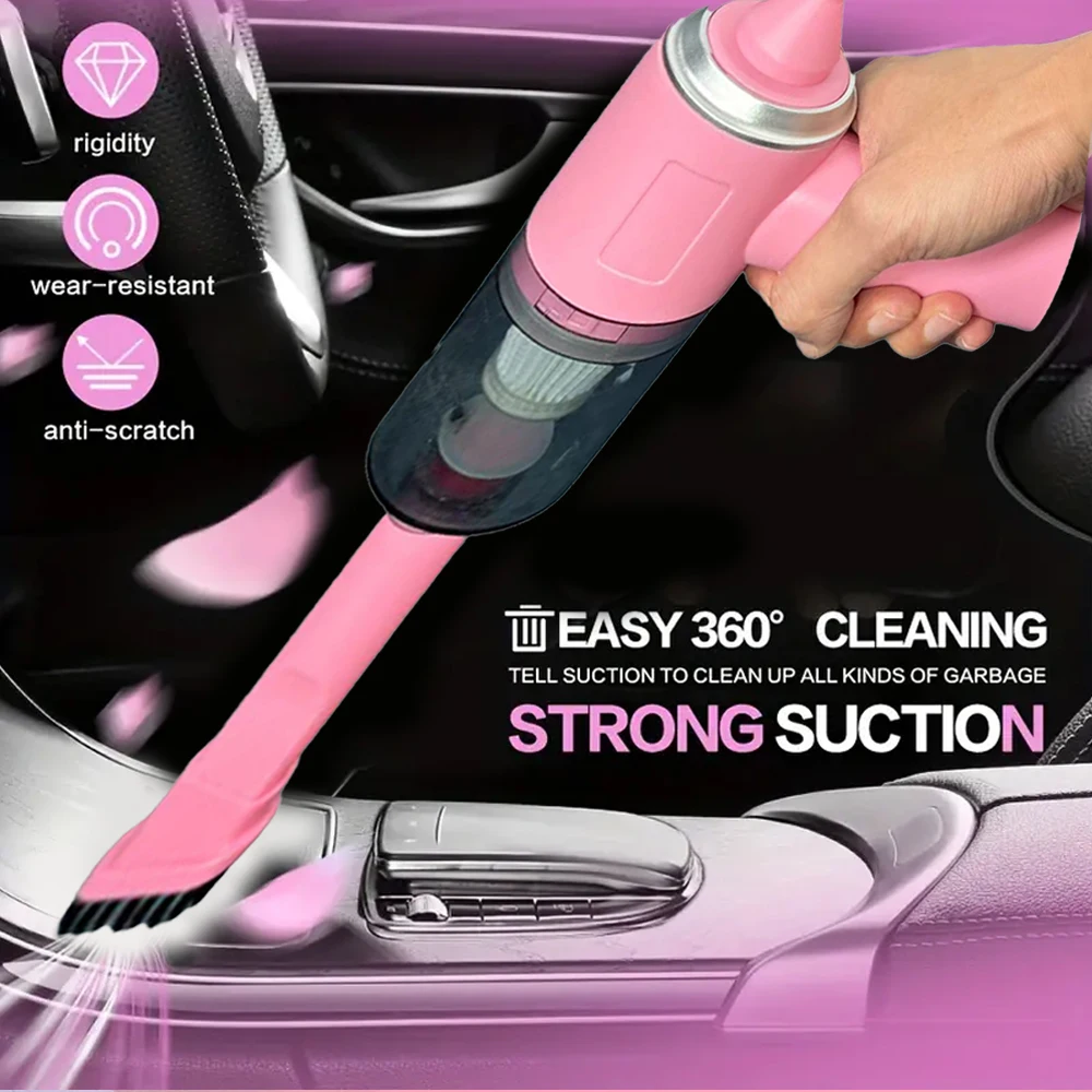 1pc Pink 3 In 1 Integrated Suction And Blowing Vacuum Combination Vacuum Cleaner USB Charging Small Car Household Vacuum Cleaner