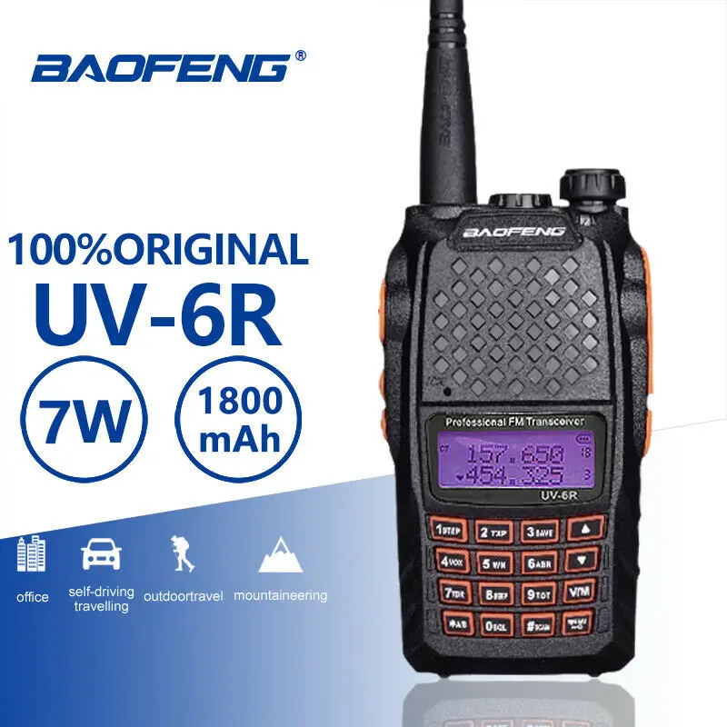 

Оригинальная Двухдиапазонная рация Baofeng UV-6R 7 Вт, двухсторонняя рация с двойным дисплеем, Любительская рация UV6R, Портативный FM-трансивер CB Ham Radio