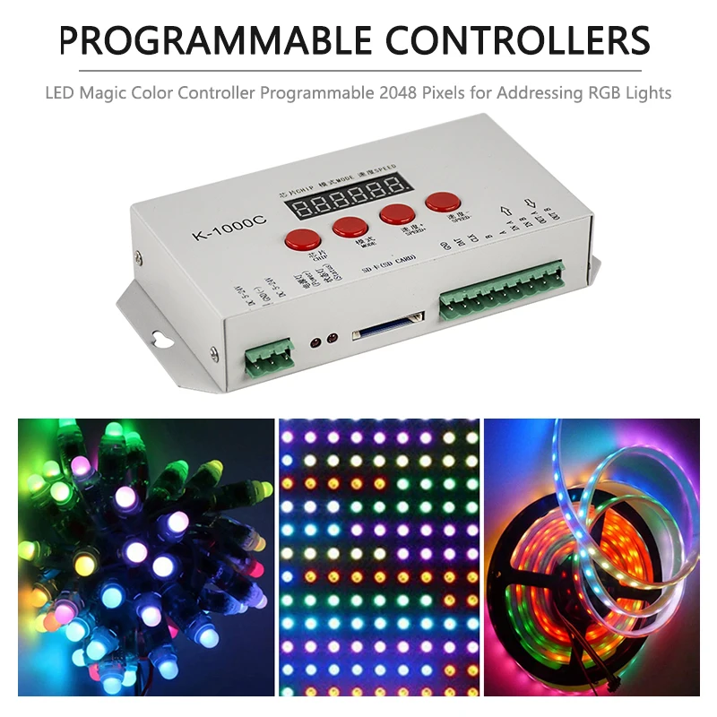 K-1000C(T-1000S Updated) Program 2048 Pixels Controller for APA102/SK6812/WS2812B/WS2813/SK9822 DC5~24V IC strip pixel light