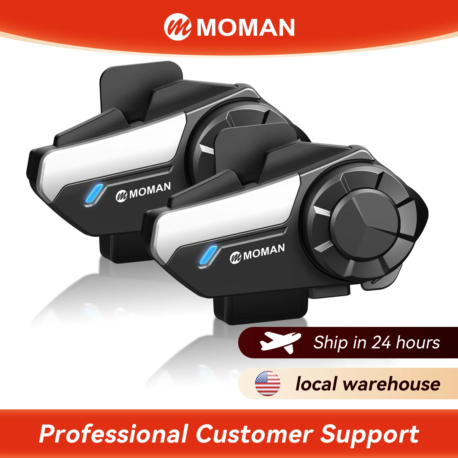 

Moman Motorcycle Intercom H2S Motorbike Helmet Speaker 2-Way 1000M Communication Headset with Triple Noise Cancellation