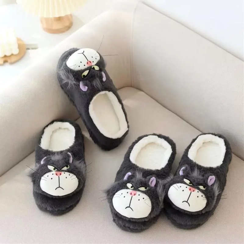 Disney Lucifer cute funny warm home women's shoes cartoon cat non-slip flat bottom plush half pack heel cotton slippers