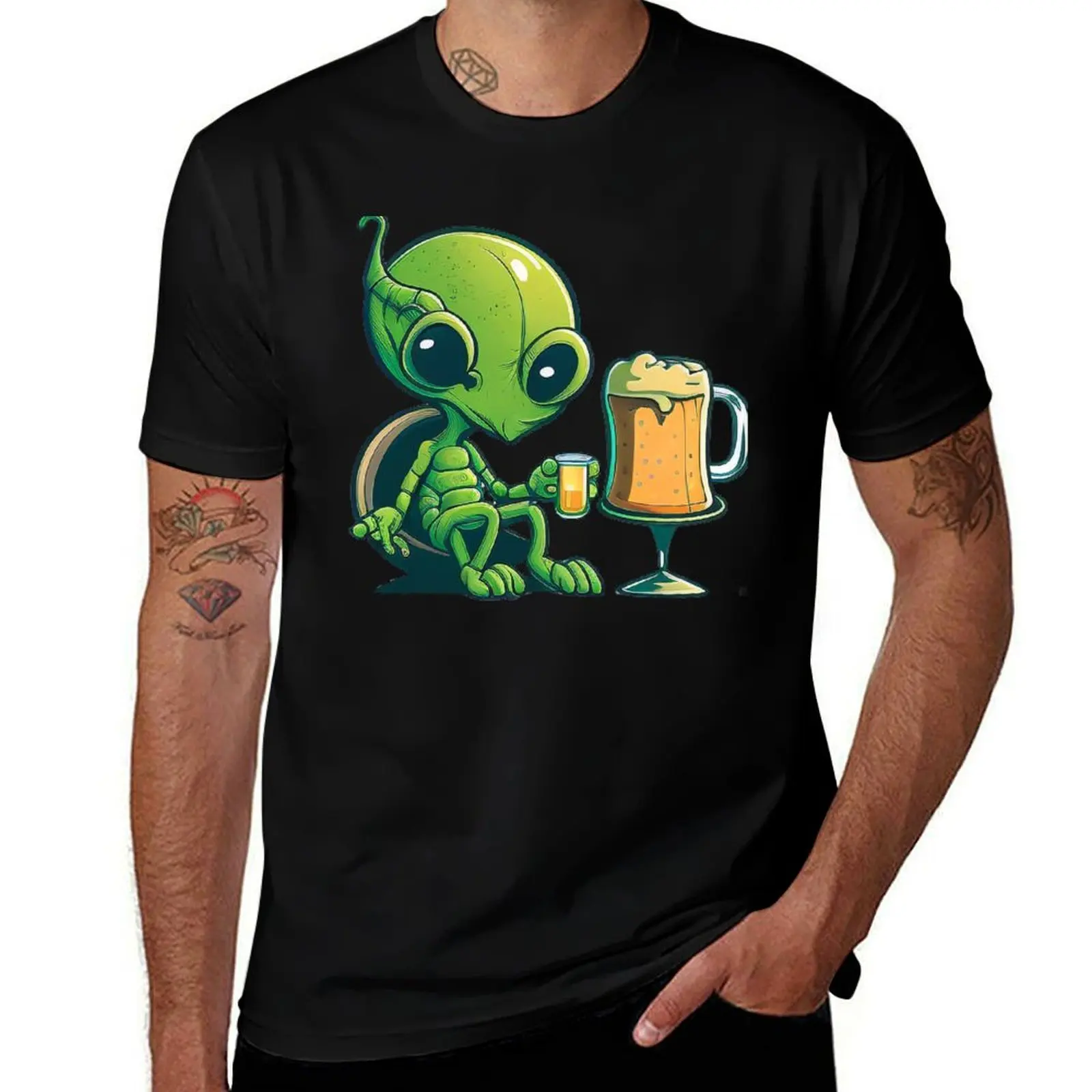 

ET Alien Drinking Beer T-Shirt sports fans graphic tee shirt custom t shirt man t shirt Men's t-shirt
