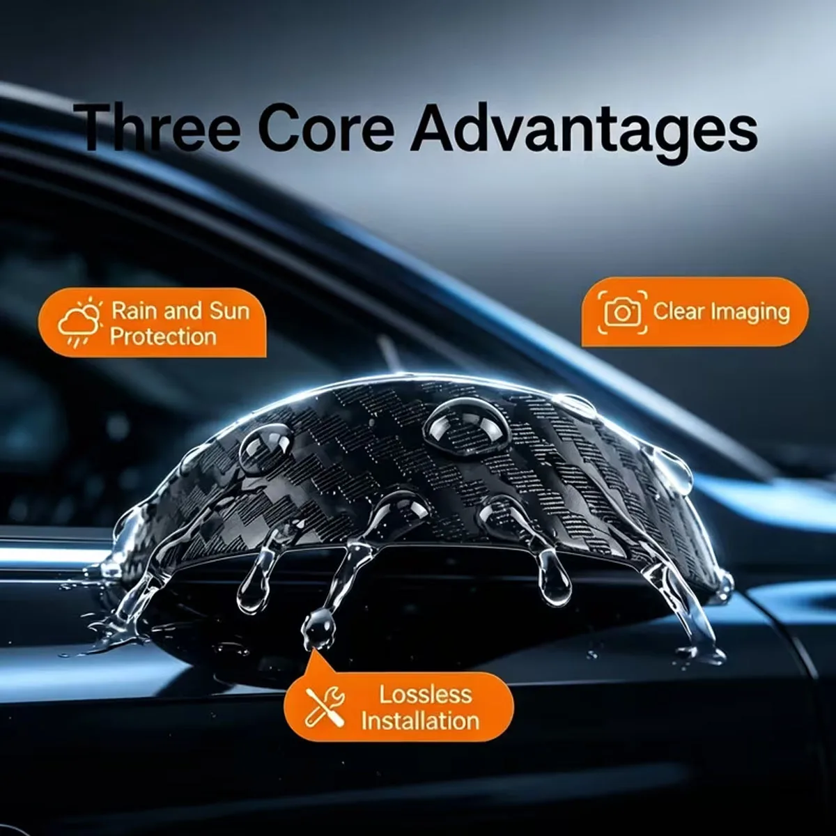 4Pcs Carbon Fiber Car Backup Camera Cover Kit, Clear Half-Round Lens Guard & Rain Shield, No Drills Auto