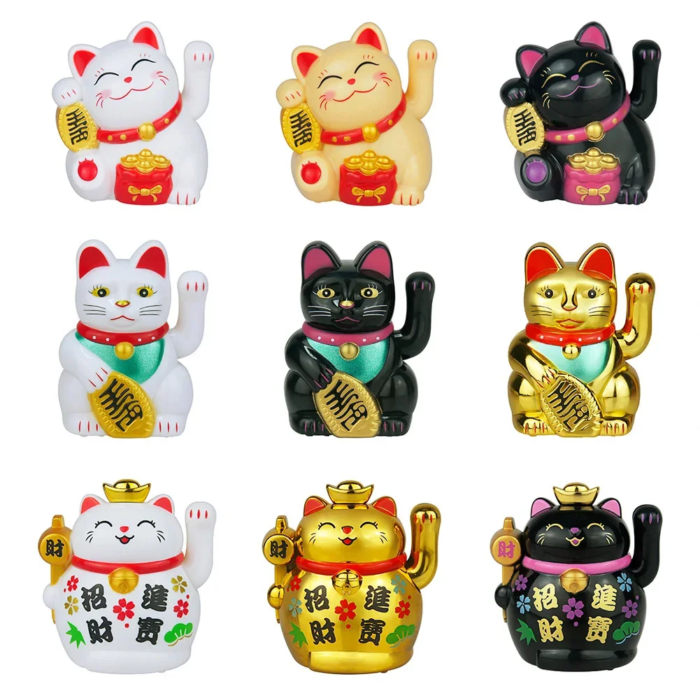 Solar Powered Maneki Neko Lucky Cat Welcoming Chinese Lucky Cat Waving Hand Beckoning Fortune Cat Figurines For Home Decoration