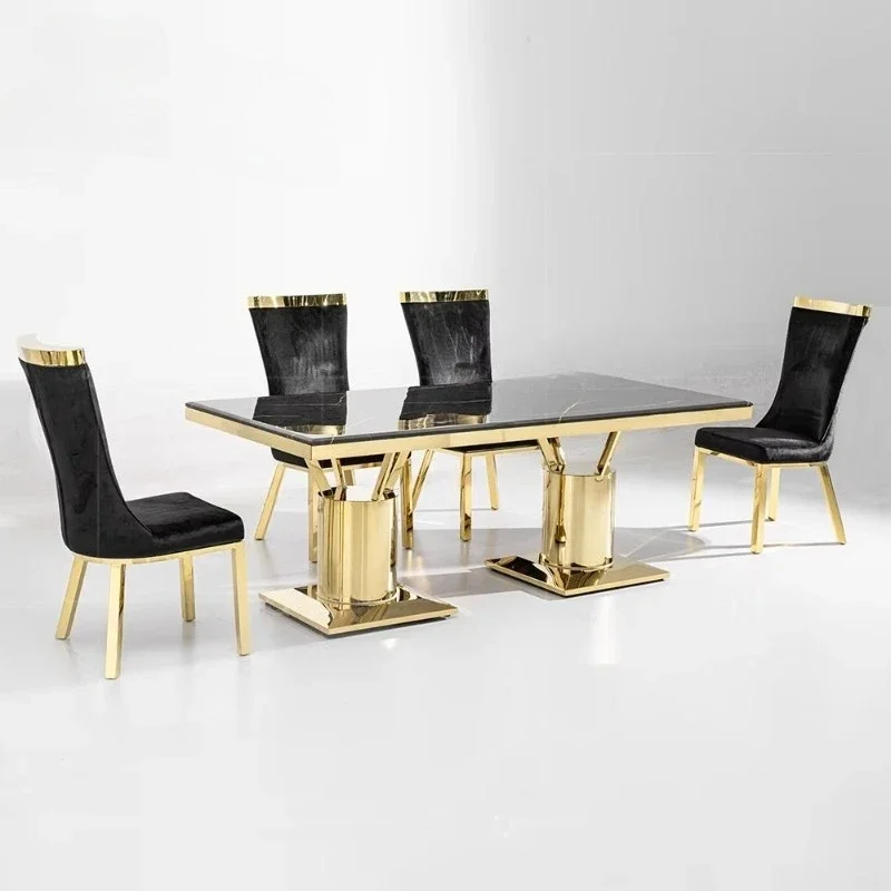 Italian light luxury marble dining table rectangular dining table and chairs 3