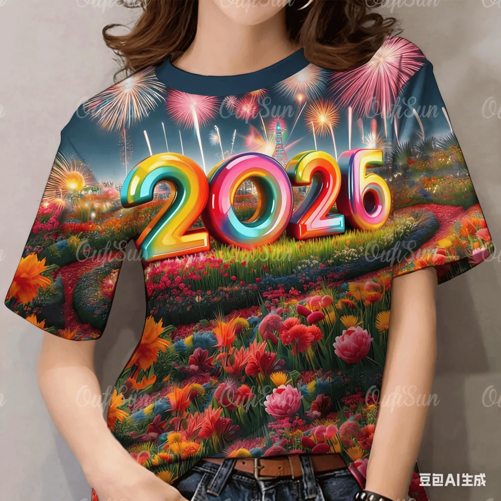 2026 New Year Snake Year 3D Printed Women Casual Short Sleeve T-shirt Comfortable Breathable Cool Printed Short Sleeve Female