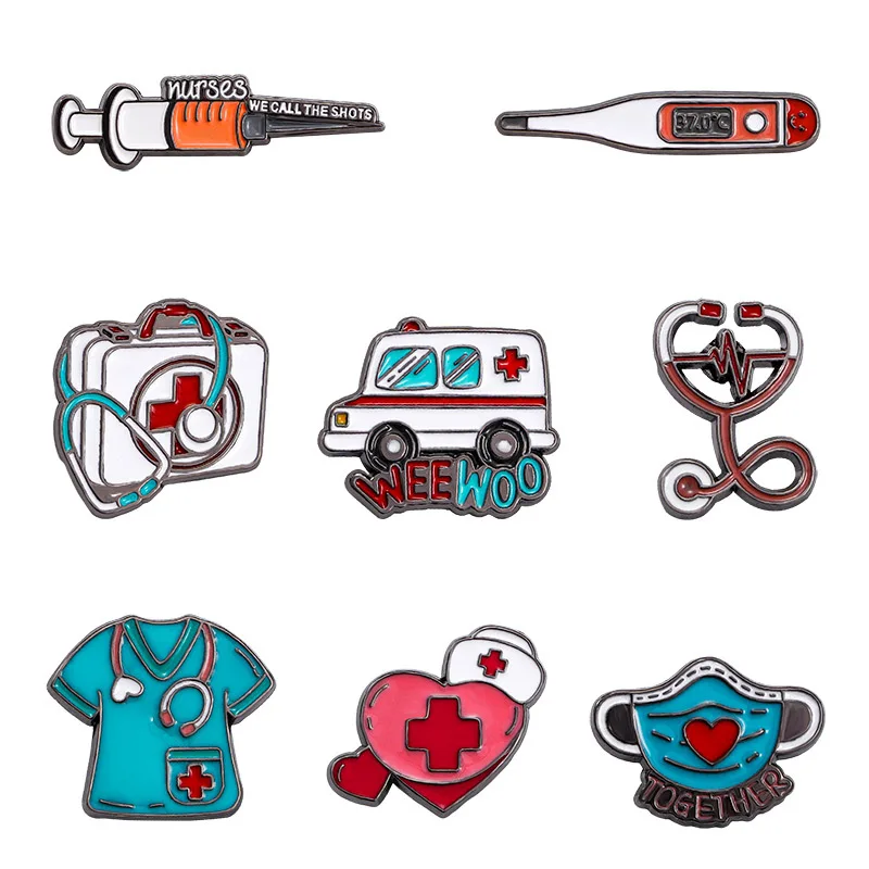 Ambulance Syringe Stethoscope Medical Items Collection Enamel Brooch Hospital Doctor Nurse Coat Clothing Badge Lapel Pin