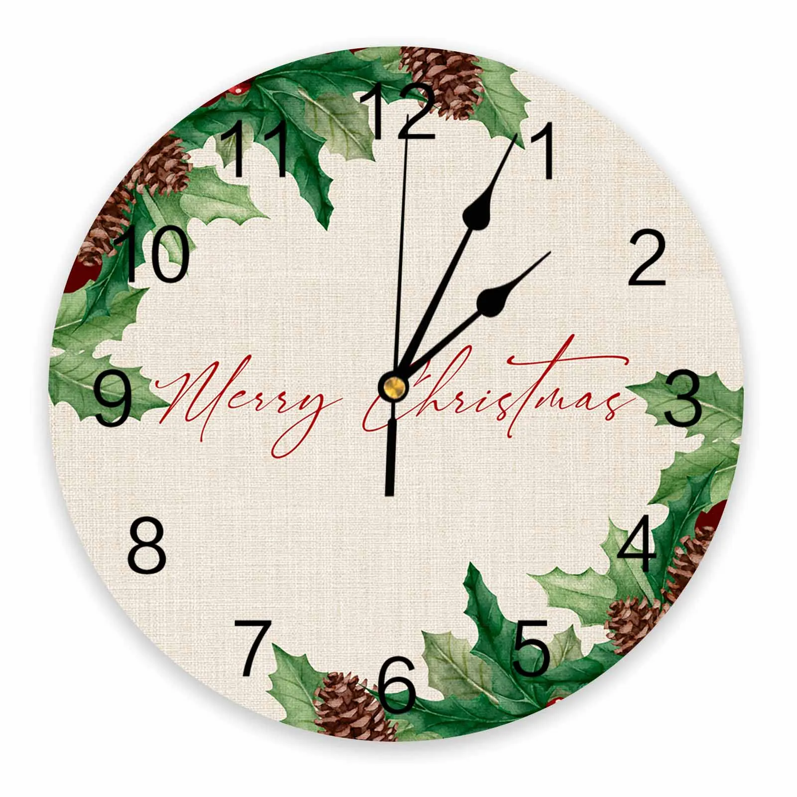 Christmas Plant Berries Pine Cones PVC Wall Clock Bedroom Decoration Wall Clock Modern Design Home Decore Wall Digital Clock