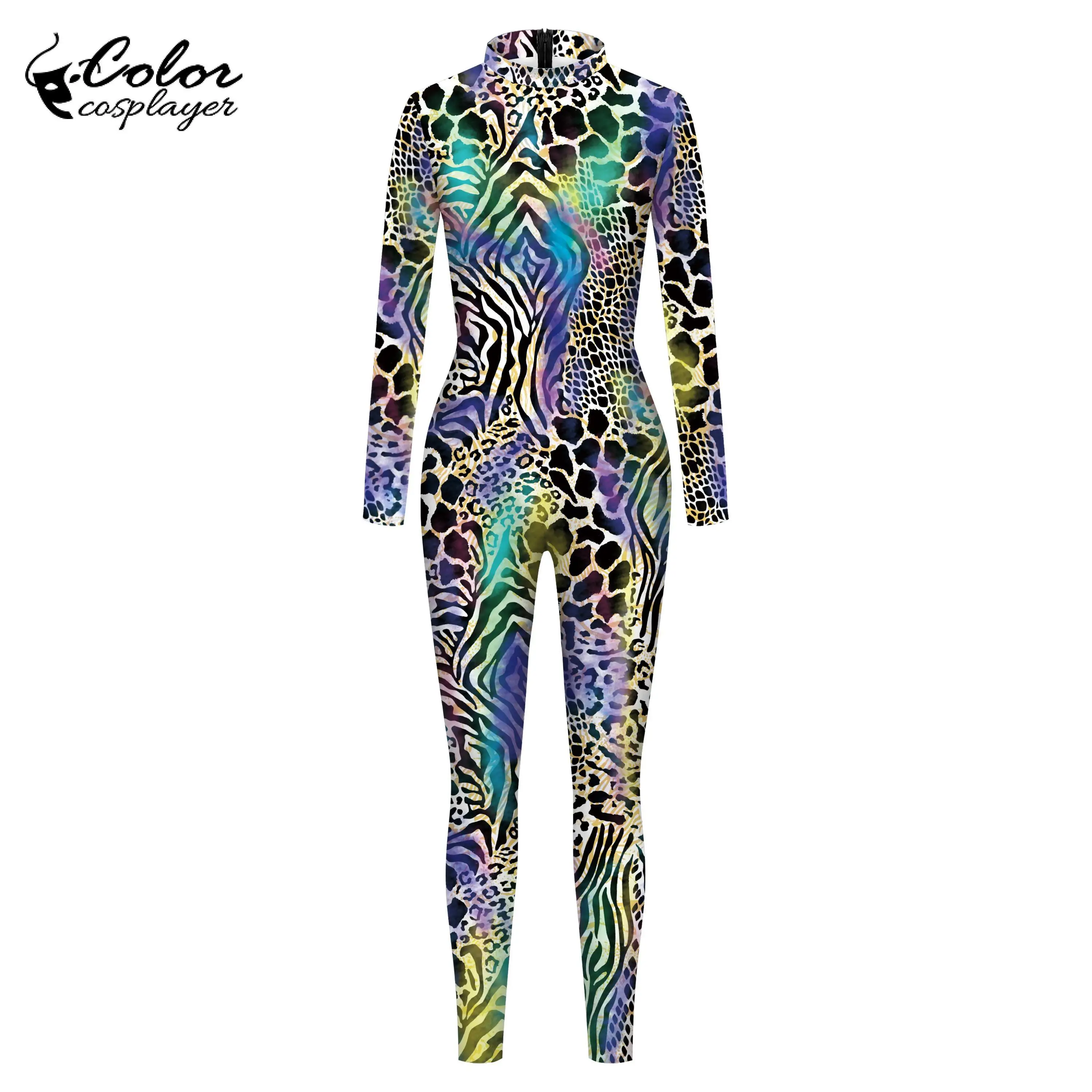 Farbe Cosplay Spandex Bodysuit Catsuit Mode Festival Party Cosplay Kostüm Schlange 3d Tier gedruckt Zentai Overalls Outfit