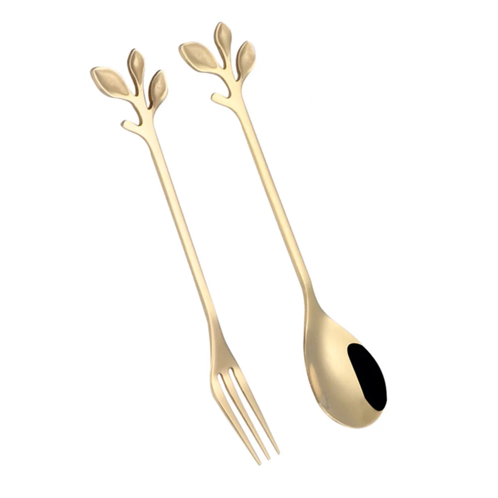 

2pcs Shape Stainless Steel Ice Cream Dessert Coffee Spoon Fork Dessert Spoon Party Gift Kitchen Bar Tools