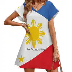 Philippines Flag Fashion Street Dress Loose V-Neck Short Sleeve Skirt Casual Party Skirt 5Xl Philippines Filipino Filipino