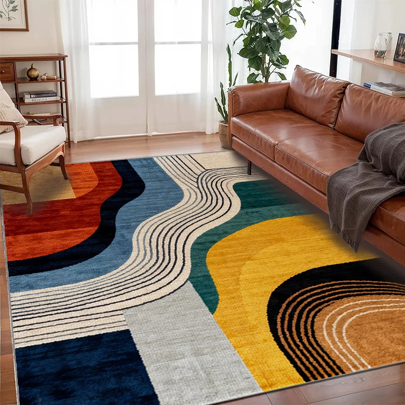 

Ковер RAKKS Modern Geometric Crystal – абстрактный линейный дизайн, гладкий велюр с низким ворсом, нескользящий, для современной гостиной