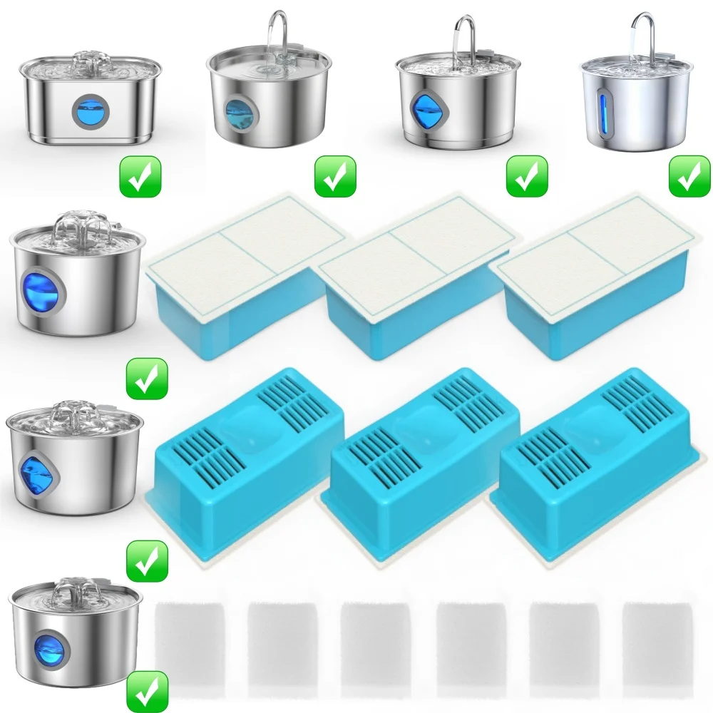 Cat Water Fountain Filters, Suitable for Replacement 2.2L/2.8L/3.2L Stainless Steel Pet Water Dispensers Softens Water Quality
