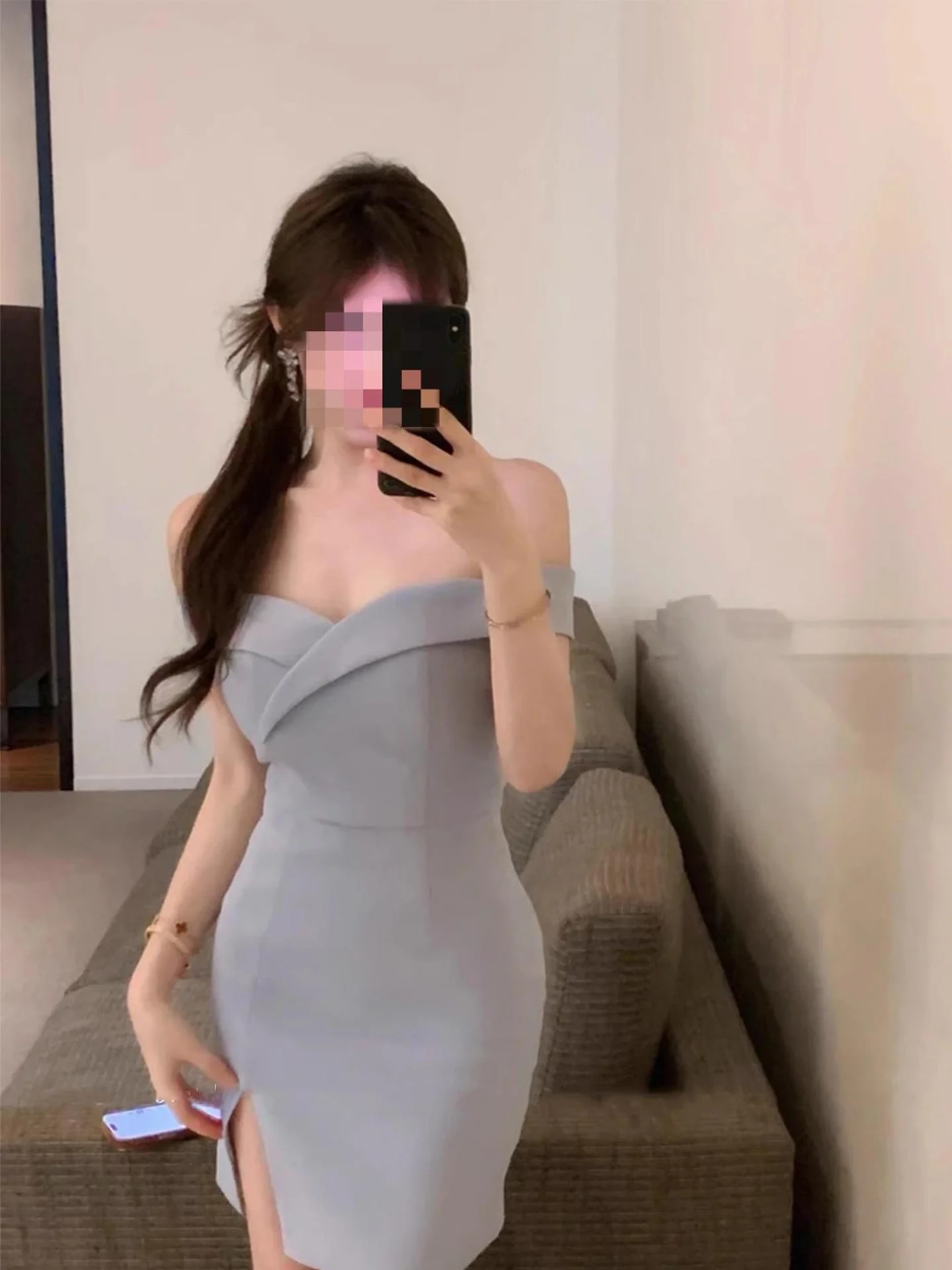 

XZY Sexy Micro plus Size One Shoulder Split Dress Women's Summer High Waist Short Skirt Casual Commute Style Slim Fit Dress