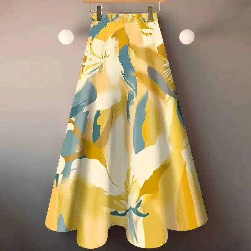 

Women's mid to long skirt with printed and stylish style, with a wide swing and a hip hugging versatile A-line skirt