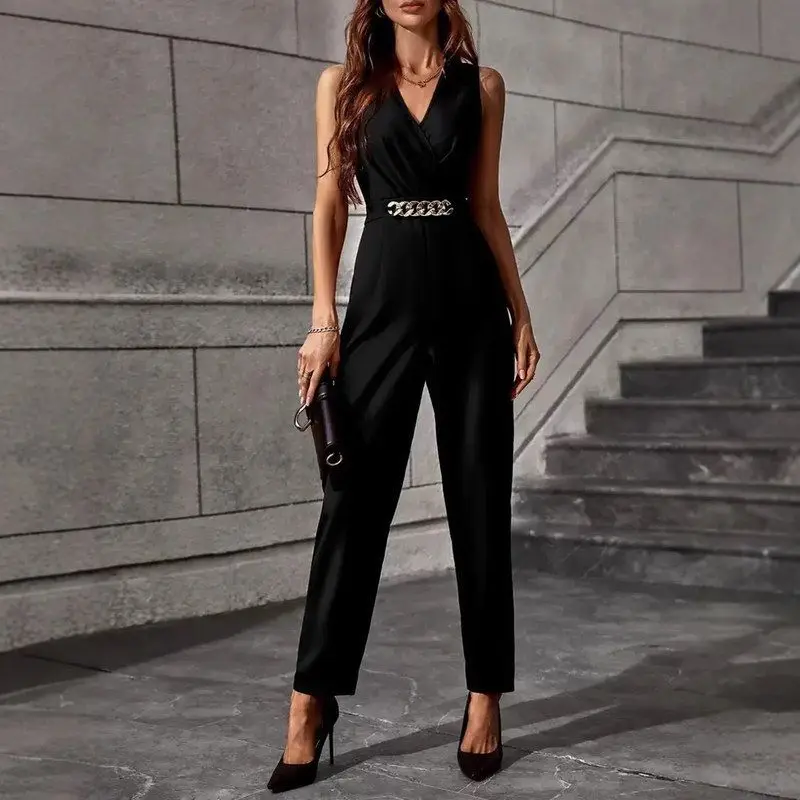 2025年新作セクシーファッション無地ウエストシェイプカジュアルワンピーススーツ、プラスサイズ女性向けローウエストロングパンツ、ポリエステル製