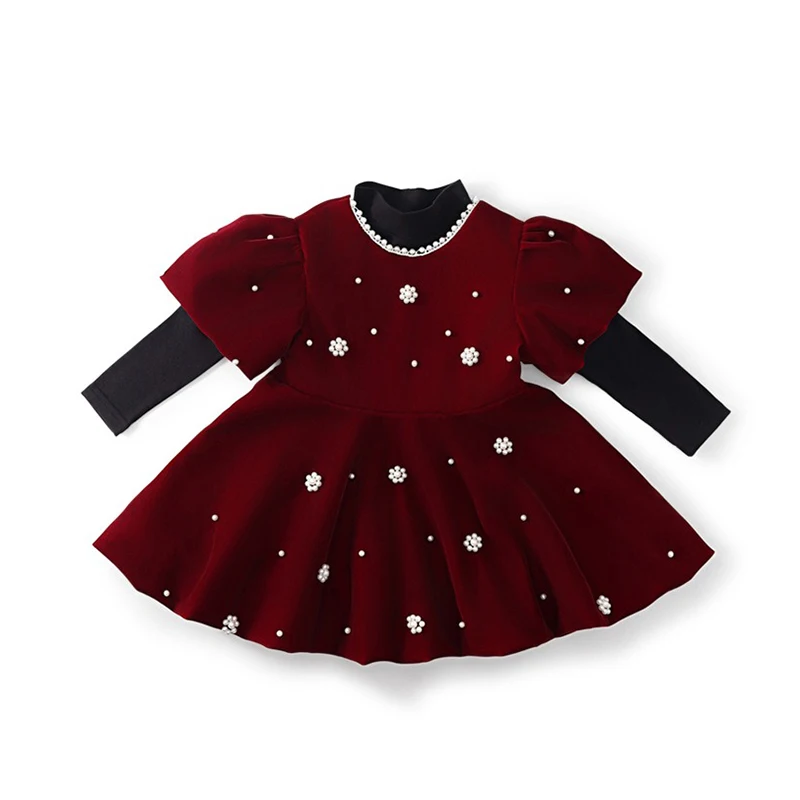 فساتين بناتي للأطفال فستان لؤلؤ أحمر بأكمام منتفخة فستان الأميرة للأطفال زي حفلة عيد الميلاد للأطفال من سن 2 إلى 7 سنوات ملابس فتاة #3