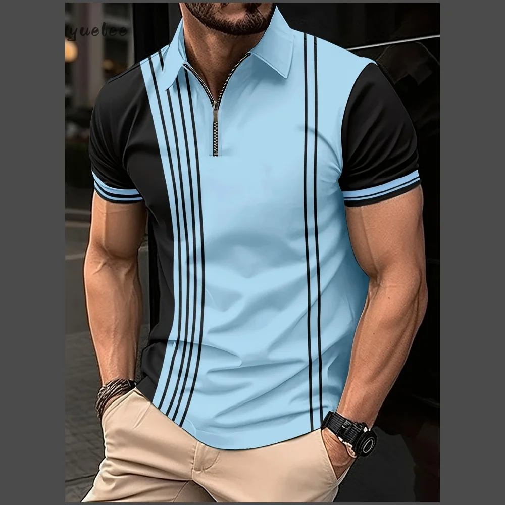 

Fashion Men's Polo Shirts New Breathable Men's Tops Summer Striped Men's Clothing Simple Printed Men Polo Shirts Short Sleeves.