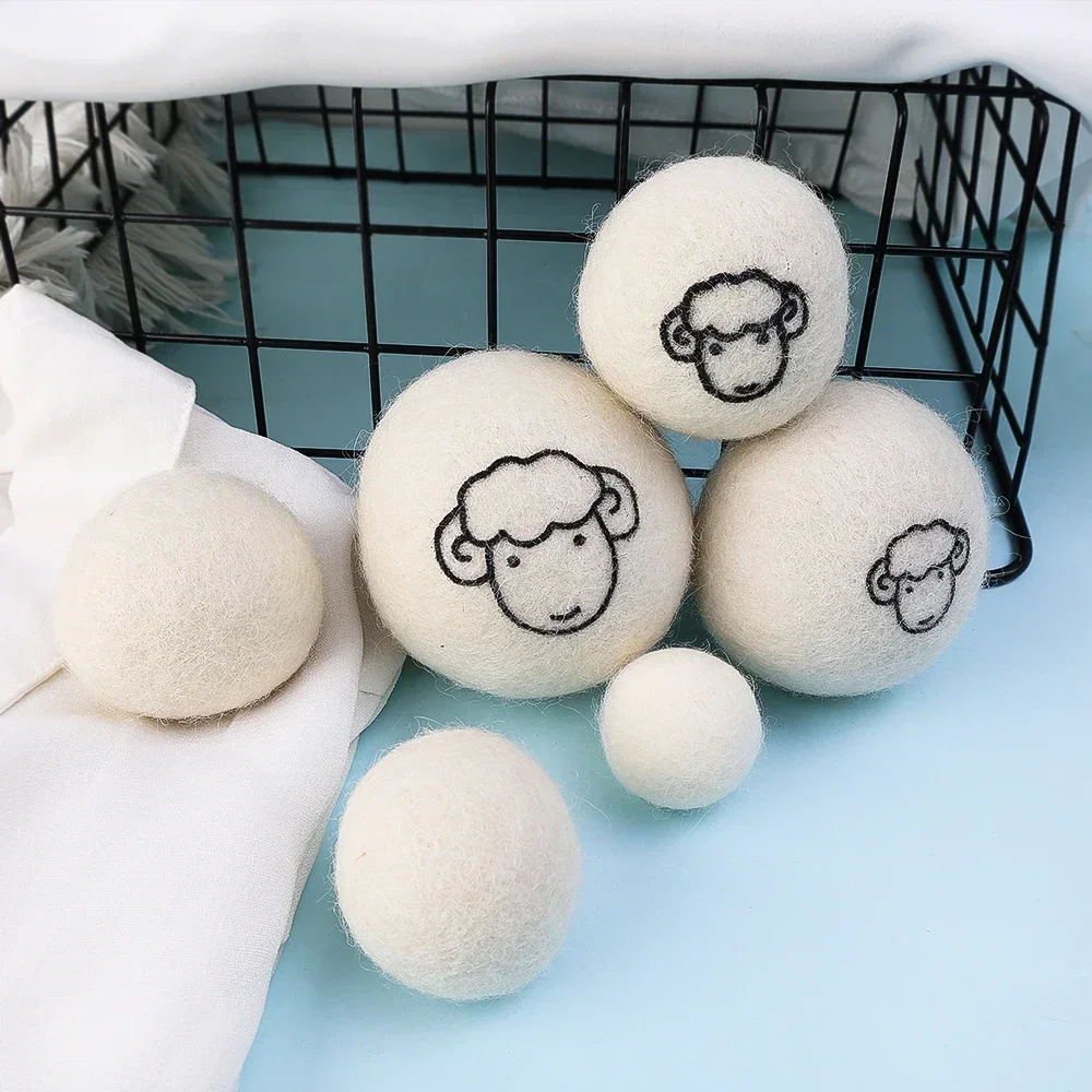 6-1Pcs Reusable Wool Dryer Balls Clothes Softener Laundry Fleece Dryer Ball Kit Home Clothes Dryer Washing Machine 3/4/5/6/7cm