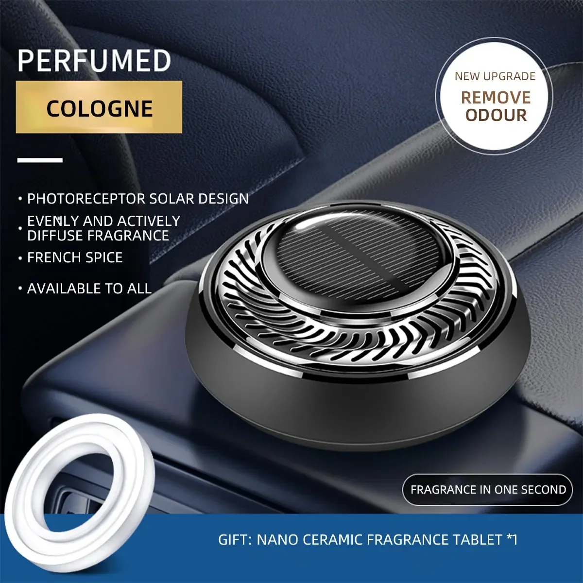 Solar Car Aromatherapy Cologne Ocean Blue Wind Chime Fragrance Auto Interior Instrument Panel Center Console Decor Air Freshener
