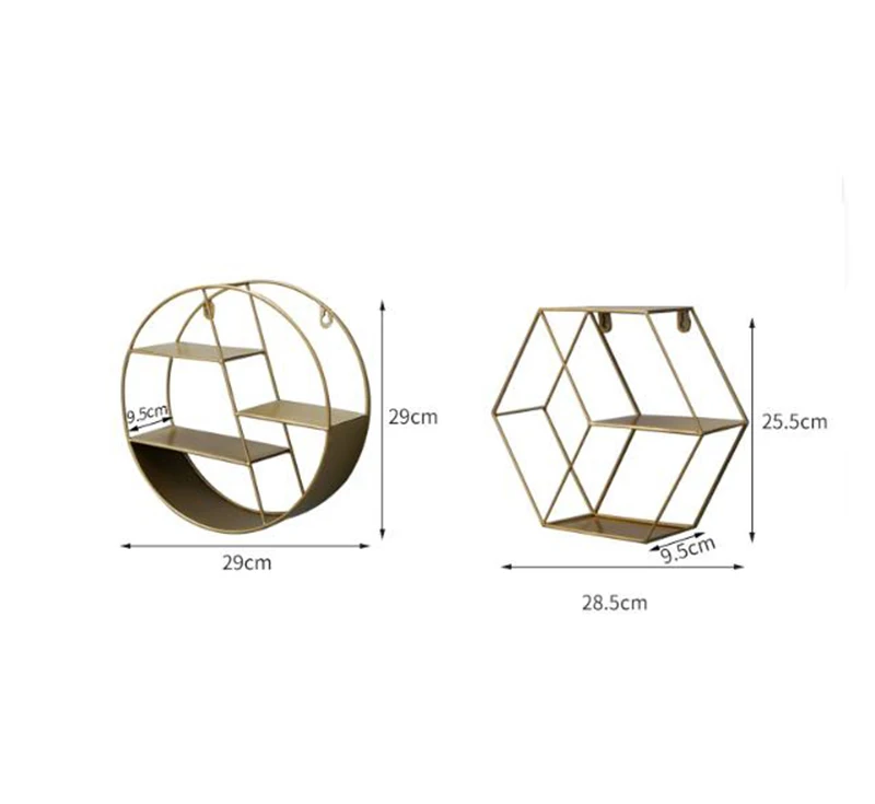 Nordic Style Metal Decorative Shelf round Hexagon storage holder rack Shelves Home wall Decoration Potted ornament holder rack