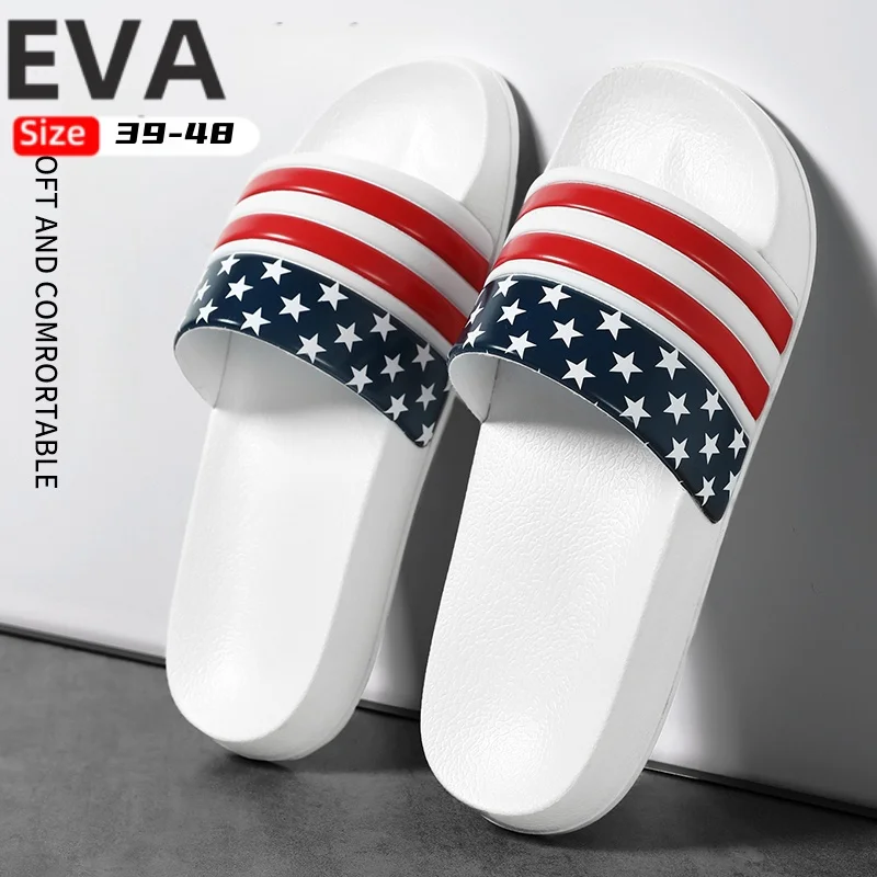 Hot summer men's slippers American flag slippers comfortable home indoor slippers light fashion beach sandals plus size 39-48