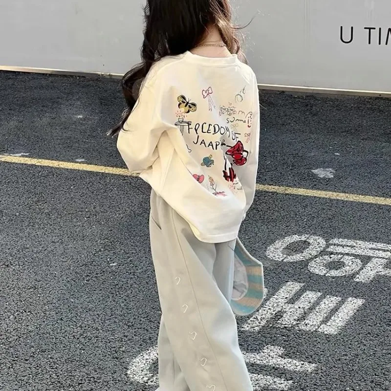 Graffiti Printing Kids T Shirt Korean Clothes Children's Clothing 2026 Top for Girl Girls Fashion From 7 8 Years Spring Autumn 6