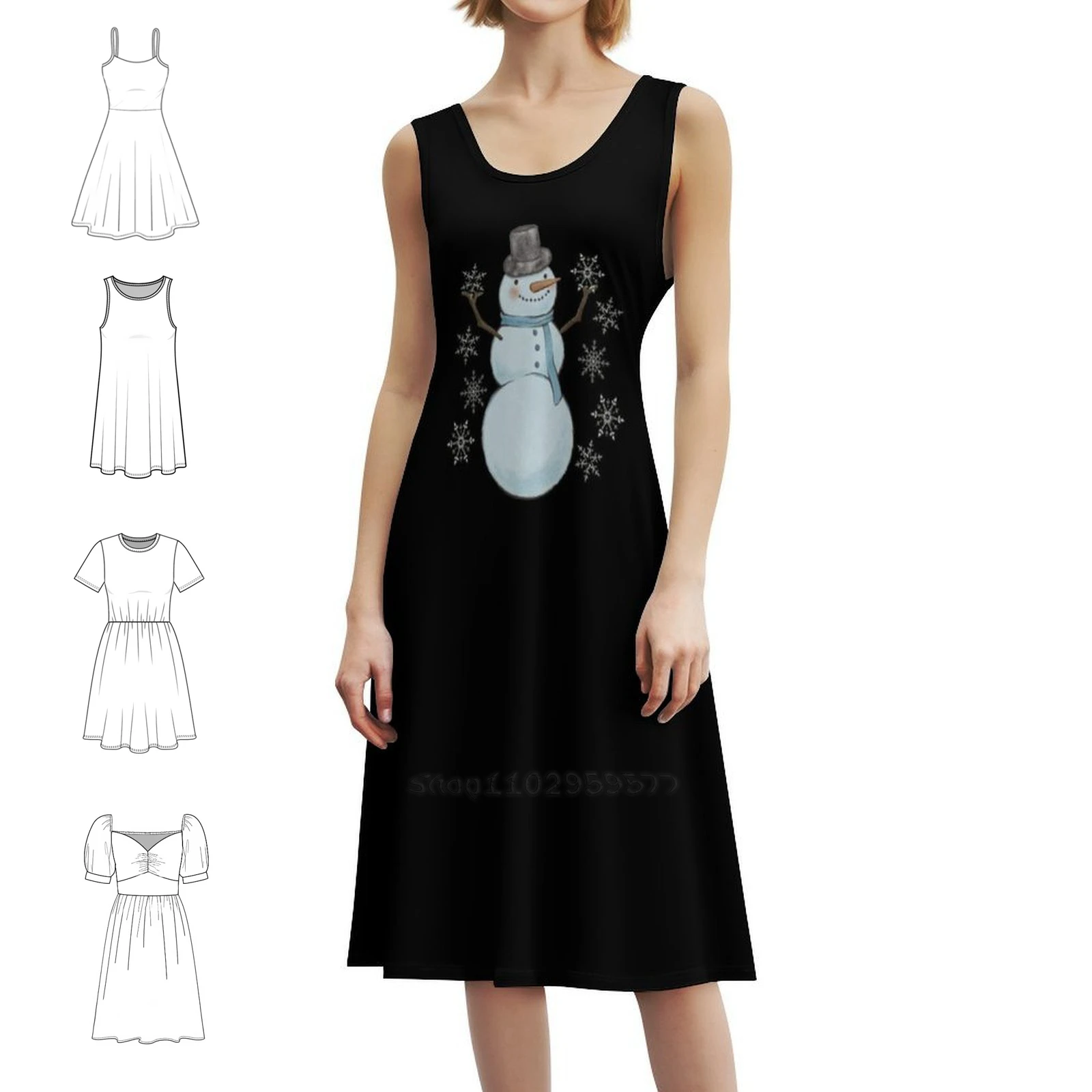 Snowman | Snowflake | Let It Snow | Winter Sweetheart Neckline Dress Elegant Summer Party Dress For Women Winter Snow Snowflake