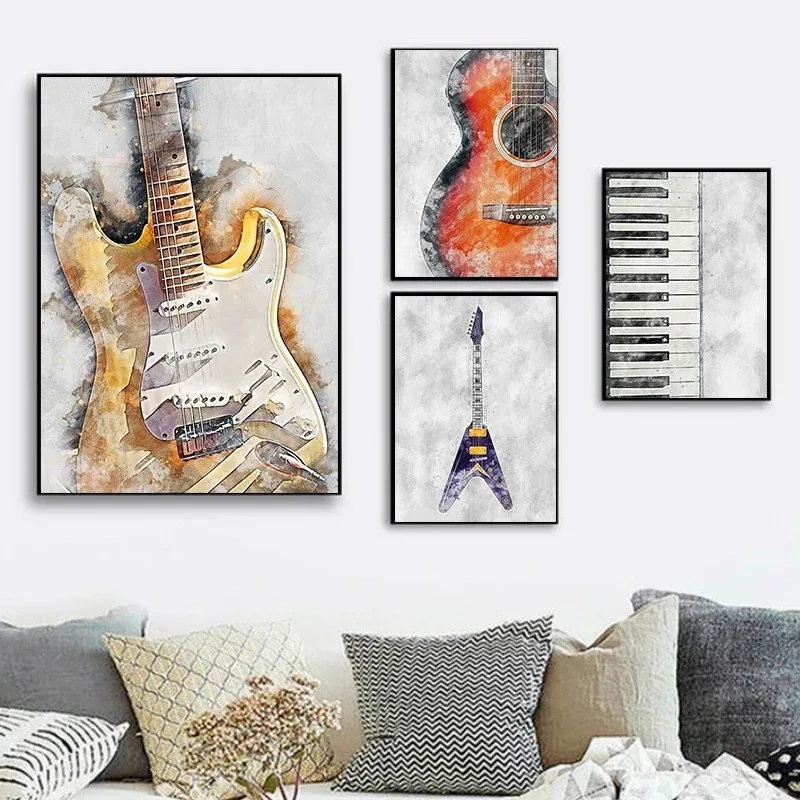 1pc frameless Music Instrument  Saxophone Violin Cello Guitar Piano  Art Poster Canvas Wall Prints Pictures Room Home Decor