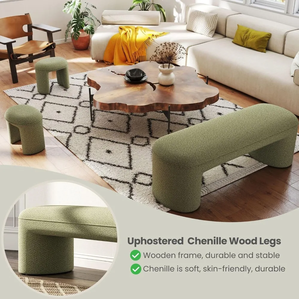 طقم مقاعد عثمانية متداخلة، 53 نهاية منجدة طويلة من مقعد السرير مع مقعدين مقوسين حديثين بطول 15 قدمًا من الشنيل مريحًا