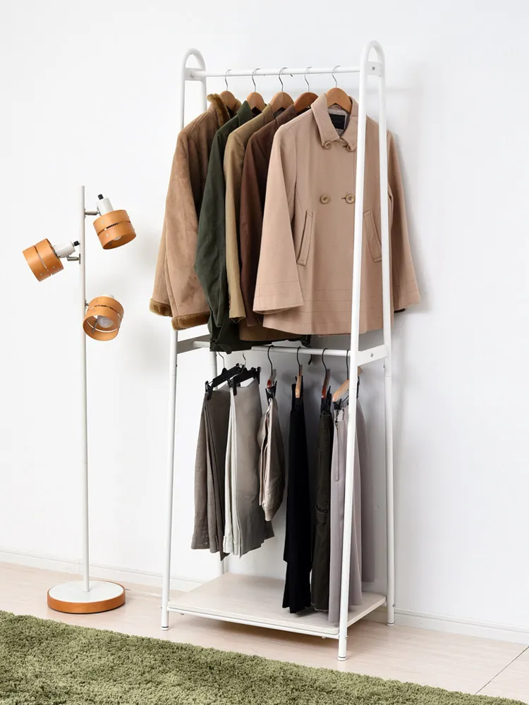 MOMO Double-layer Floor Hanger Drying Rack Storage Two-layer Hanger Cream Style Simple Living Room Coat Rack
