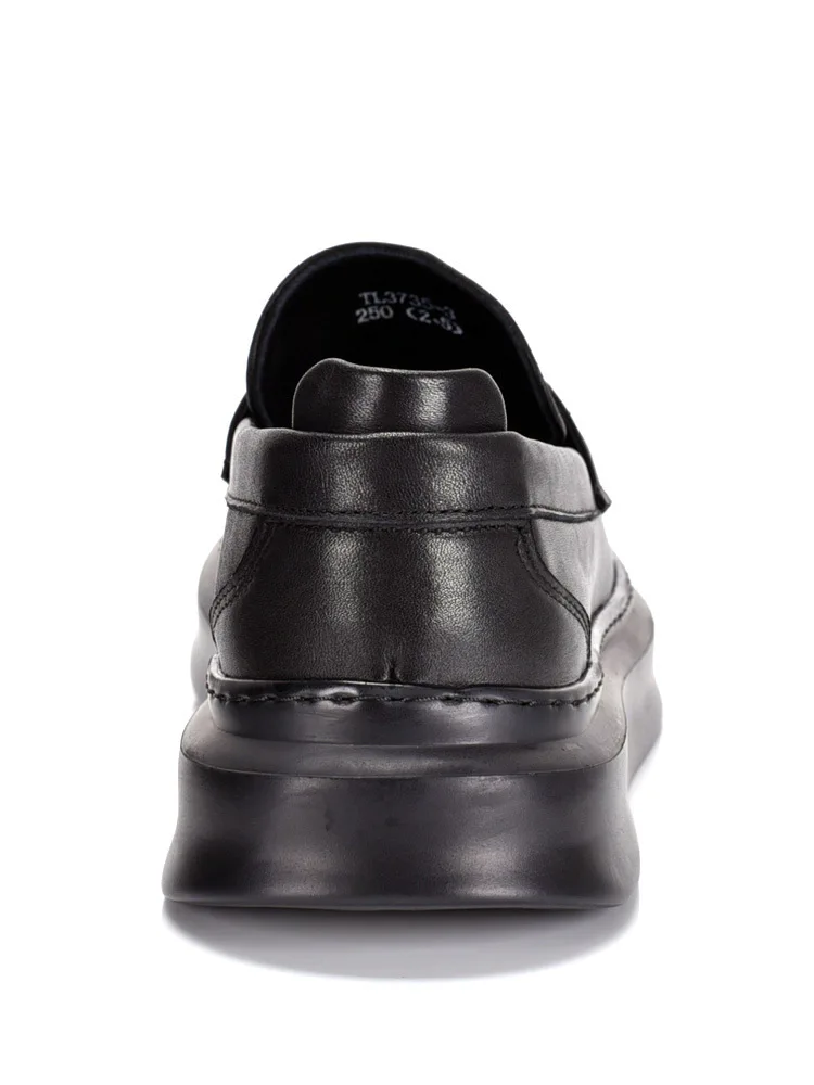 Perforated Leather Platform Loafers for Men Featuring Breathable Genuine Leather Upper and Non-Slip Rubber Sole Casual Footwear