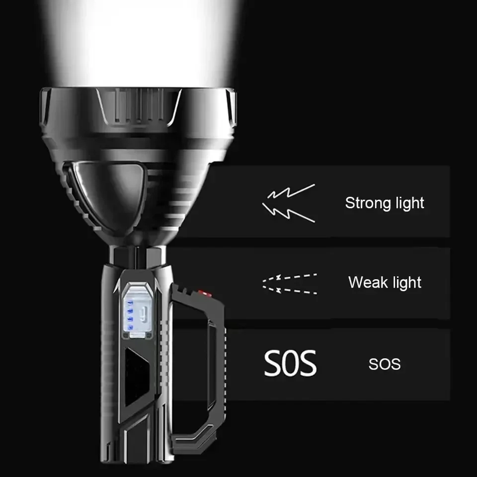 Super Bright Rechargeable Handheld Searchlight with Solar Panel USB Charging Included Long Beam Distance Outdoor Spotlight Heavy