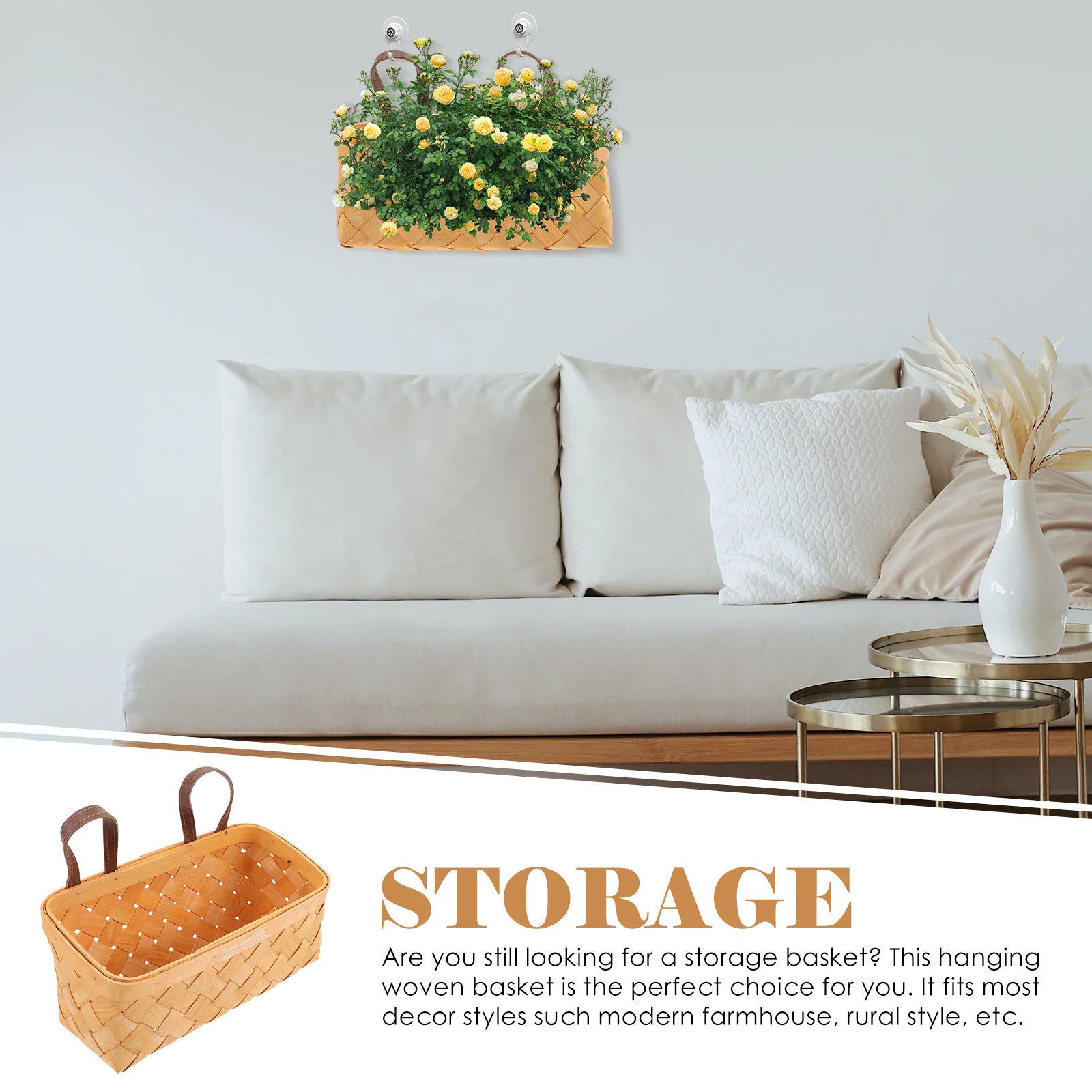 

Woven Basket Wall Hanging Storage Decorative Organizer for Kitchen Bathroom Farmhouse Style Flower Plant Holder