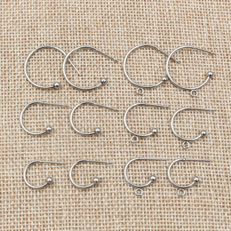 10pcs 12-25mm 316 Stainless Steel Earring Hooks Hoops Circle Ball Stud Earrings Ear Wires Connector DIY Jewelry Findings