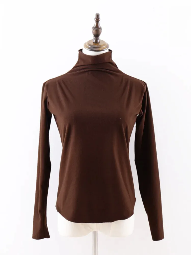 เสื้อบัลเล่ต์คอสูงทรงเข้ารูปสีทึบ เสื้อเต้นรําแขนยาวผู้หญิงสําหรับการซ้อมและการแสดงบนเวที