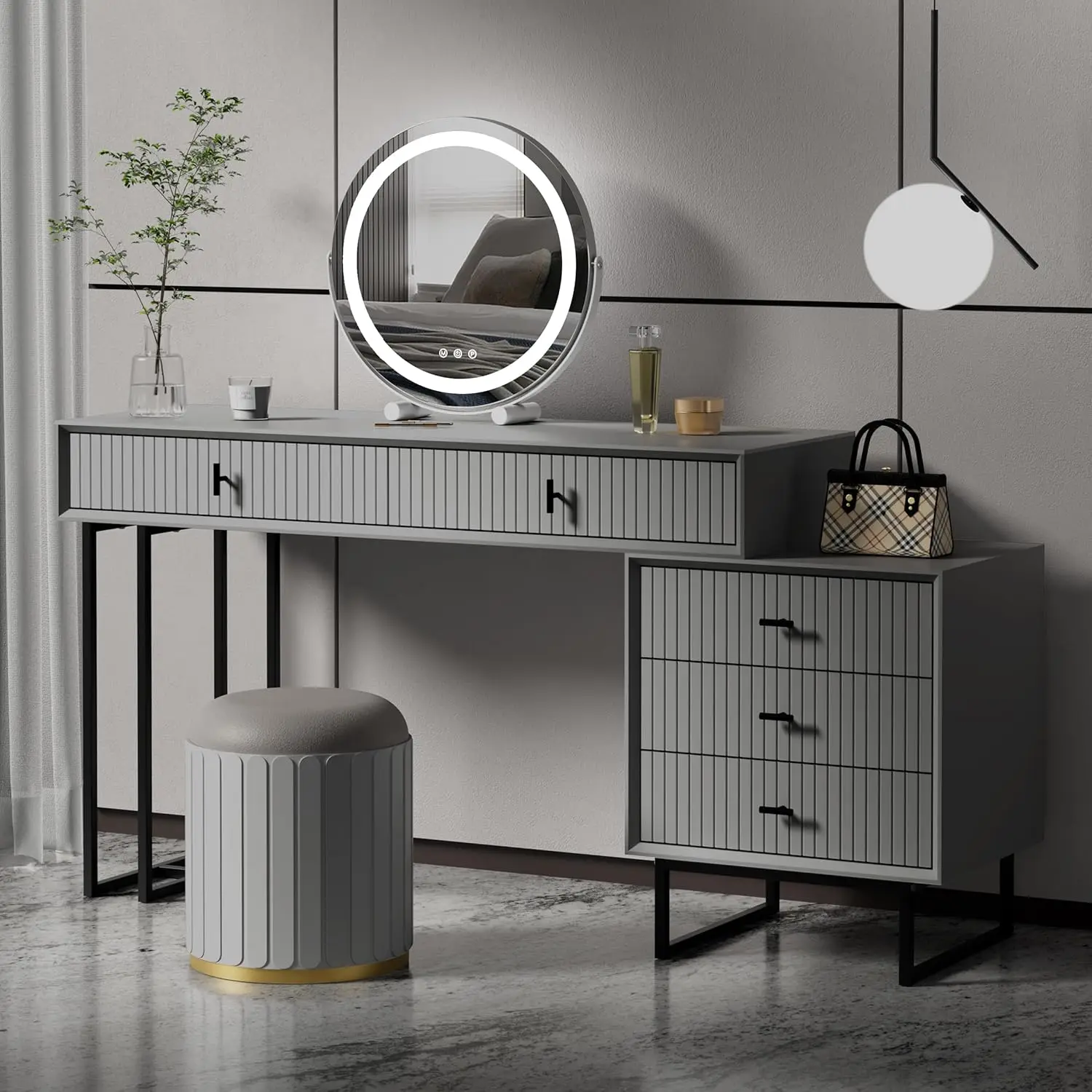 

UEV Large Vanity Desk with Drawers,Makeup Vanity Set with Movable 3-Drawer Chest,Modern Makeup Vanity Dressing Table