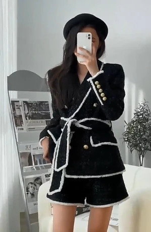 

2022 spring and autumn new high-end women's Woolen suit Women's solid color waistband shows thin temperament Suit Shorts suit