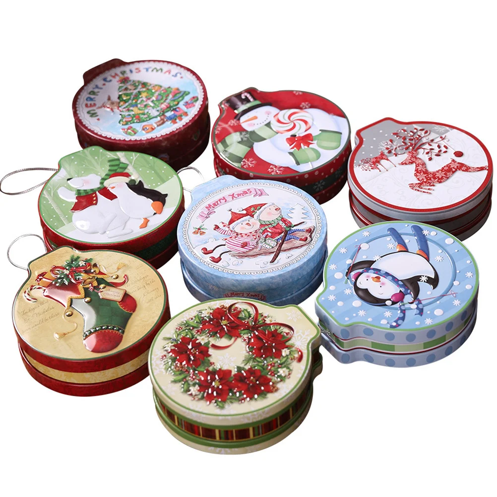 Round Bump Candy Box Small Gifts Holder Tinplate Boxes Xmas Jar Biscuit with Cover Wedding Family Christmas Tea Leaf Container