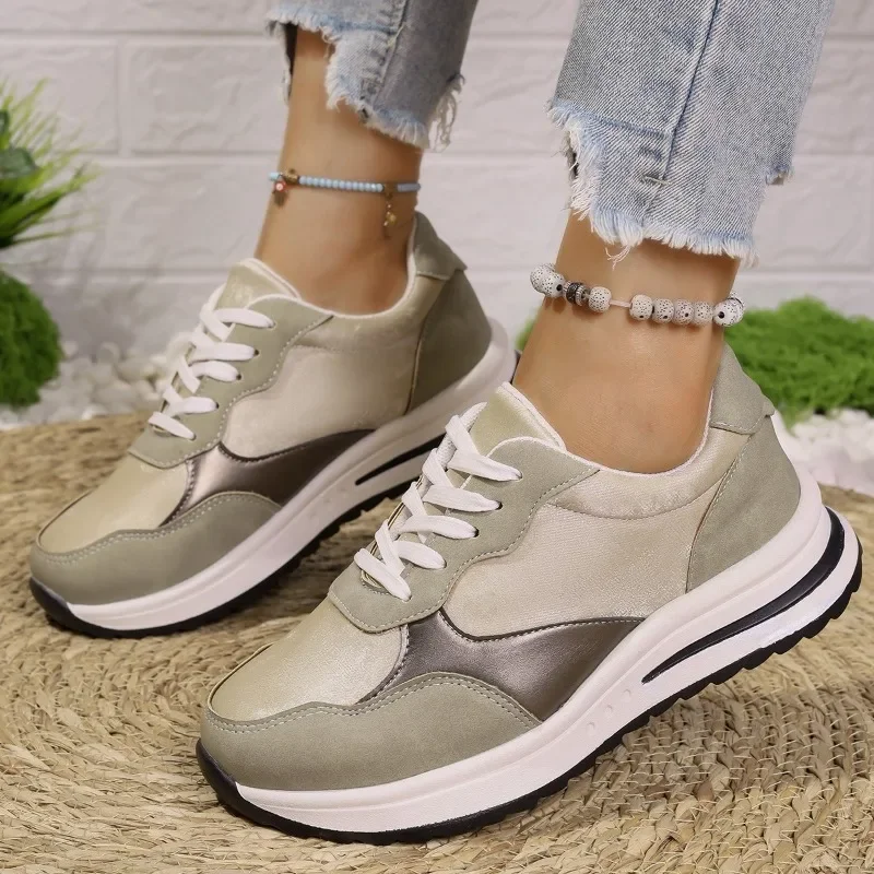 2024 Hot Sale Women's Shoes Cross Lacing Women's Vulcanize Shoes Fashion Color Matching New Round Head Outdoor Casual Shoes