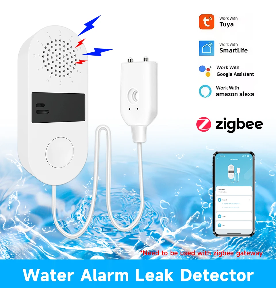 Tuya zigbee Water Leak Sensor Sound Alarm System Smart Home Automation Water Overflow Level Detector Residential Protection