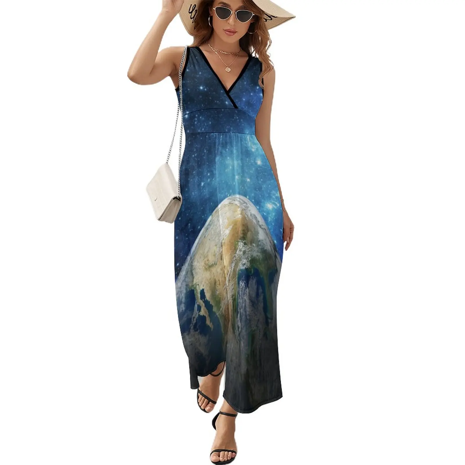 

Planet Earth from Space theme. Sleeveless Dress women evening dress summer dress woman 2024 trendy Elegant gown