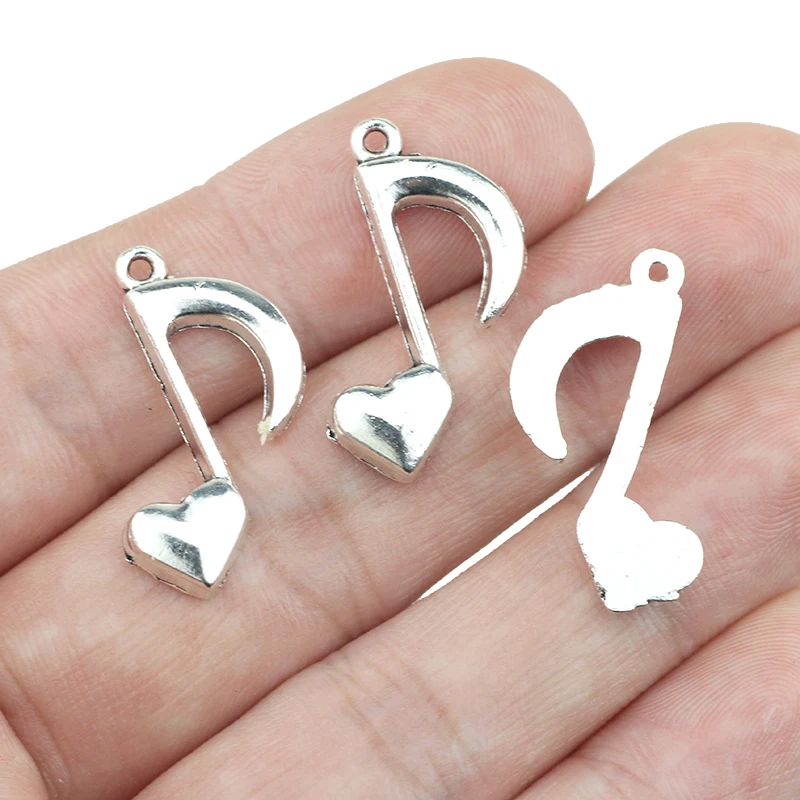 15Pieces 25x17mm Music Heart Notes Charm Antique Silver Color Pendants for DIY Making Handmade Jewelry Factory Price