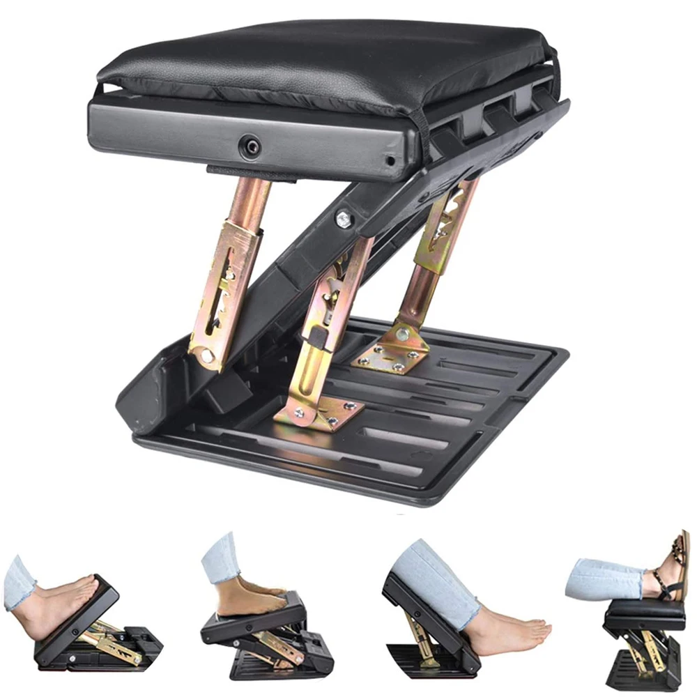 Adjustable Footrest With Removable Soft Foot Rest Pad Max-Load 120Lbs With Massaging Beads For Car Home 4-Level Height JJ1772