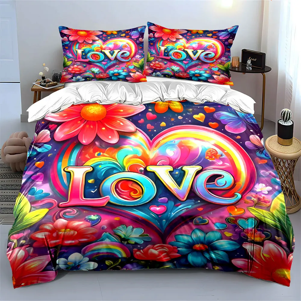 

"Colorful Love Floral Decoration" Soft Comfortable Duvet Cover Bedding Set Included 1*Duvet Cover & 2*Pillowcases, gift