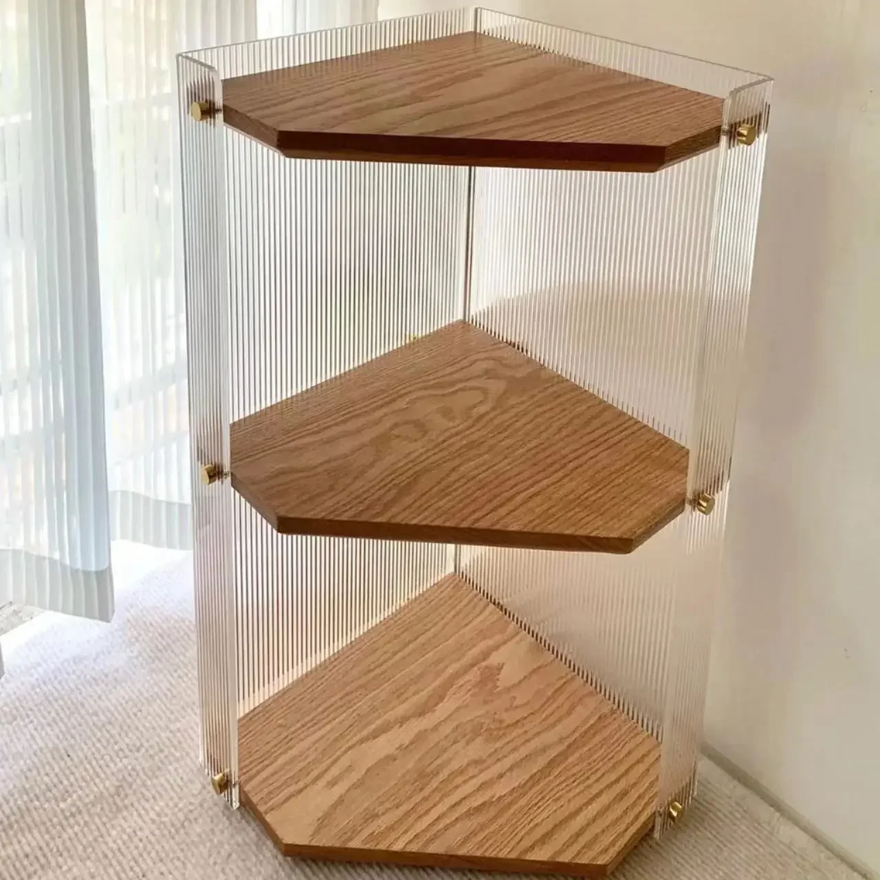 Solid wood triangular acrylic storage rack in the corner, bathroom sink, cosmetics, bathroom countertop, corner storage rack