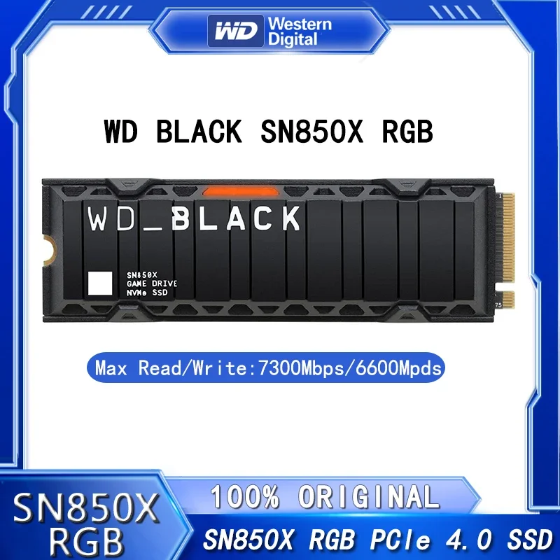 WD BLACK 2TB SN850X RGBNVMe Internal Gaming SSD Solid State Drive with Heatsink - Works with Playstation 5,Gen4 PCIe,M.2 2280,Up