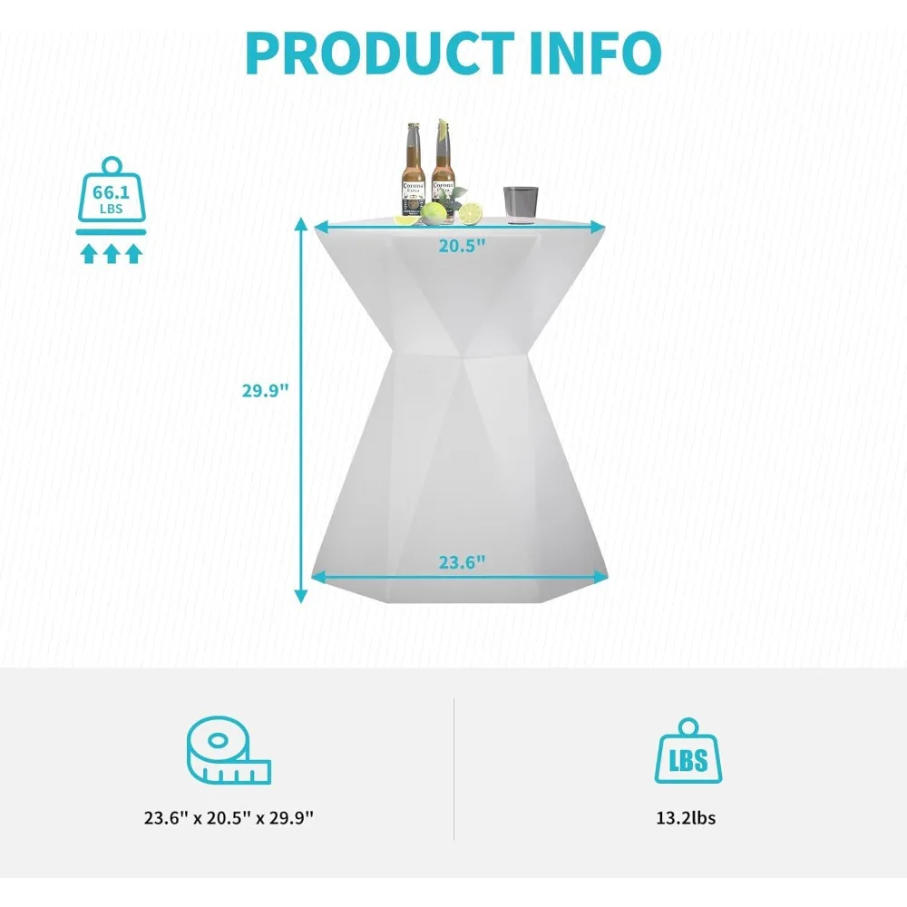 LED Bar Table, LED Cocktail Table with Multi-Colored Lights, Rechargeable Light Up Cocktail Table with Remote, Waterproof